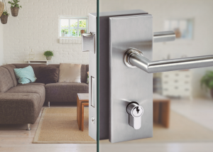 Serratura verticale per porte in vetro temprato